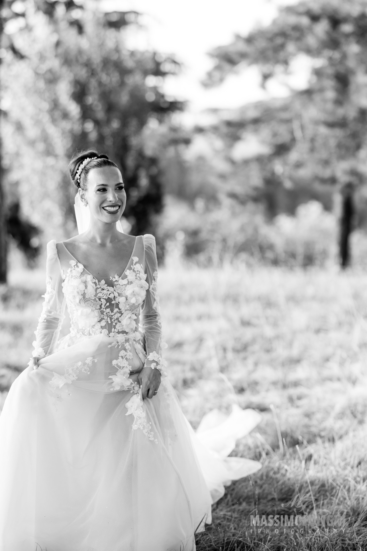 foto bianco e nero sposa a tenuta Bonzara